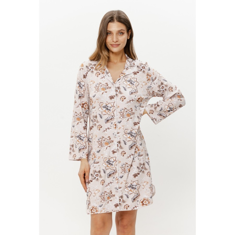 Vue arrière de la chemise de nuit style chemise imprimé floral micromodal