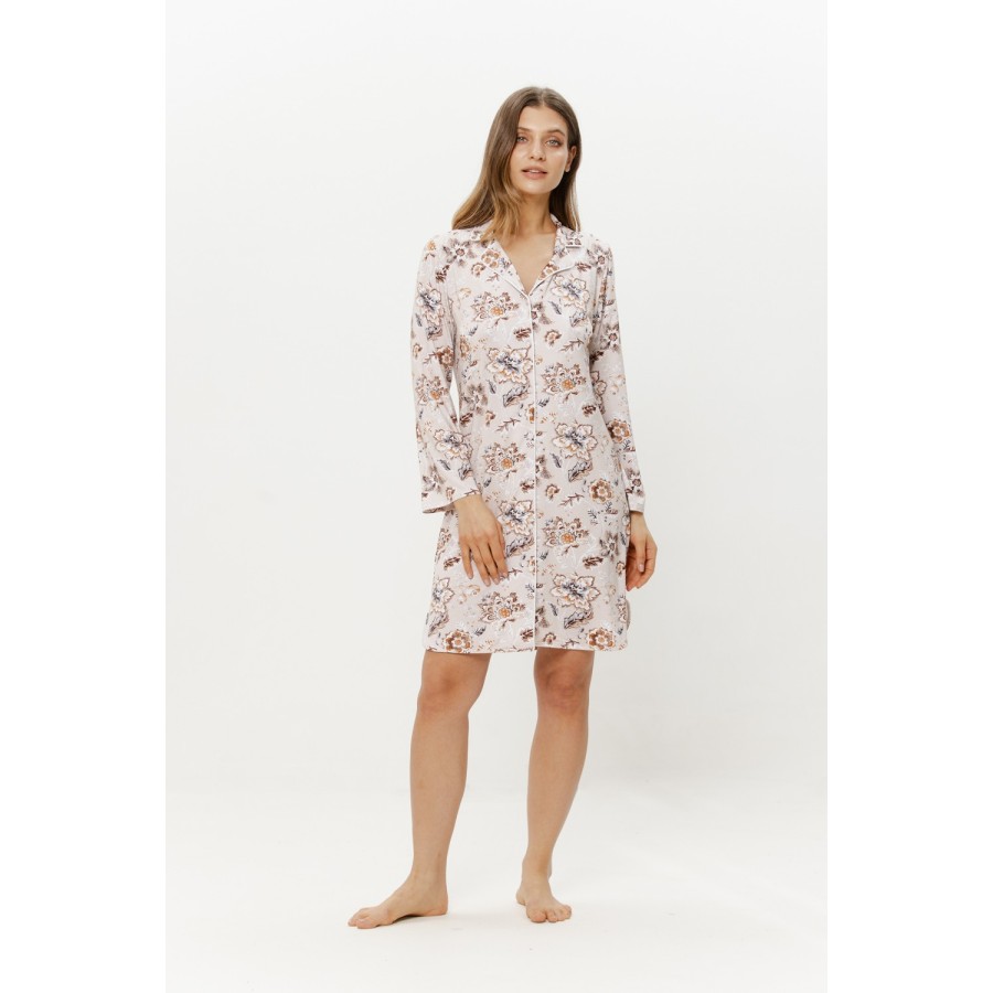 Longshirt-Nachthemd Micromodal mit eingewobenem Blumenmuster Vorderansicht Coemi