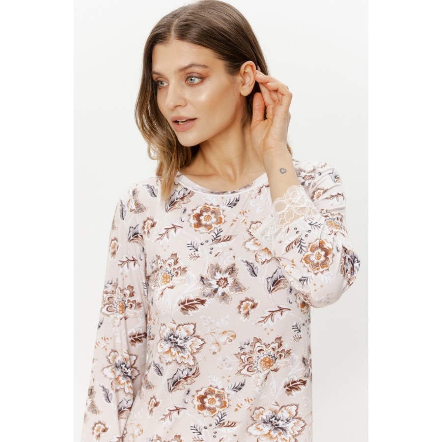 Camisón floral micromodal mangas tres cuartos caída fluida