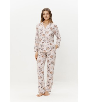 Ensemble pyjama micromodal imprimé fleuri chemise et pantalon fluide droit de face