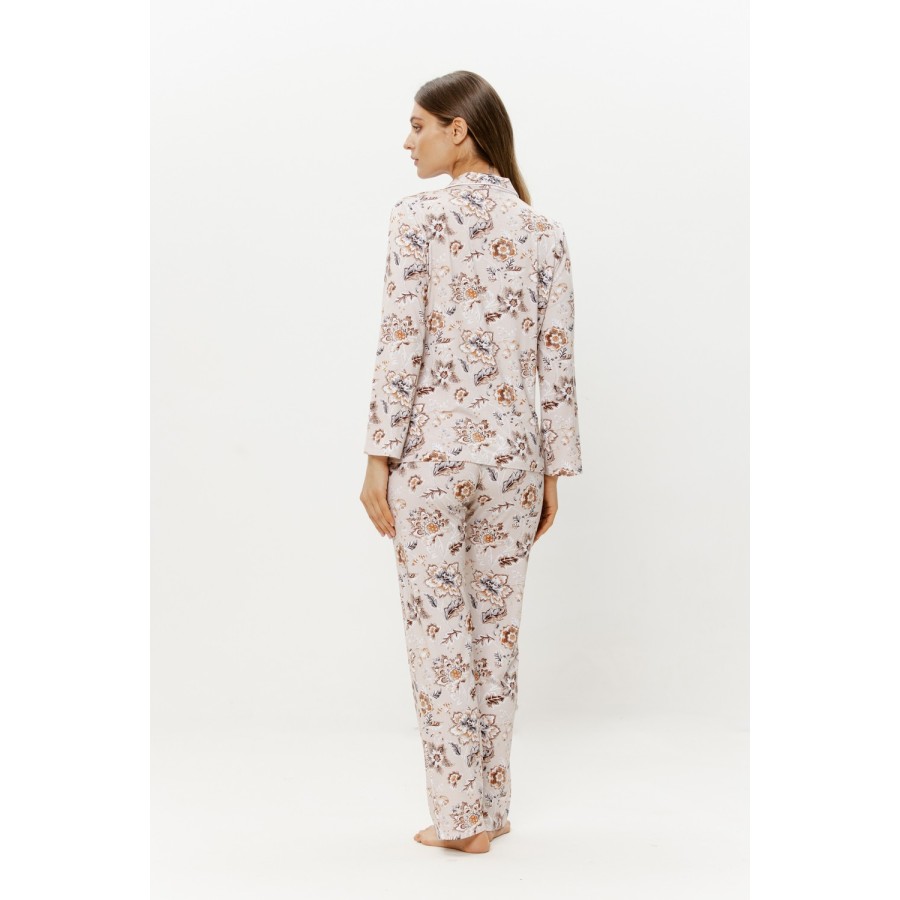 Detail Blumenmuster Micromodal Pyjama-Set Hemdkragen und Knopfleiste