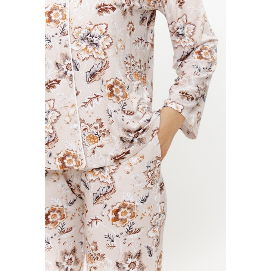 Rückenansicht Pyjama-Set Micromodal Blumenmuster Oberteil fließende Hose