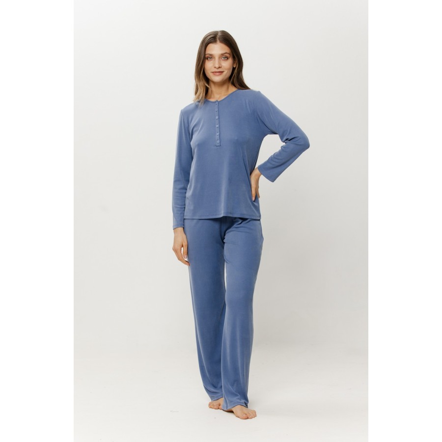 Viscose pajama set button-front top straight-leg trousers full drape, Coemi