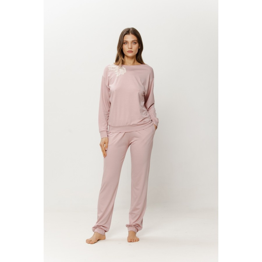 Conjunto pijama viscosa manga larga puños tobillo vista frontal