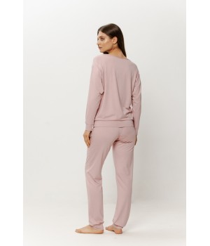 Close-up of the single lace panel across the round-neck viscose pajama top