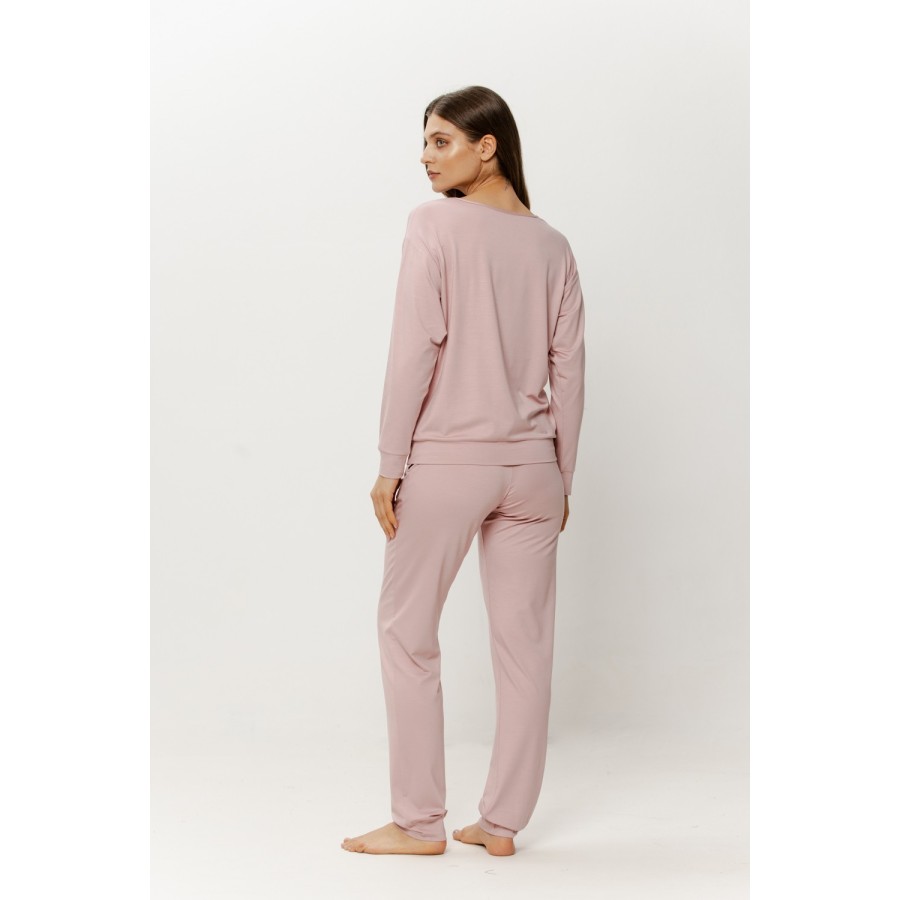 Dos de l'ensemble pyjama viscose, col rond et empiècement dentelle sur le buste