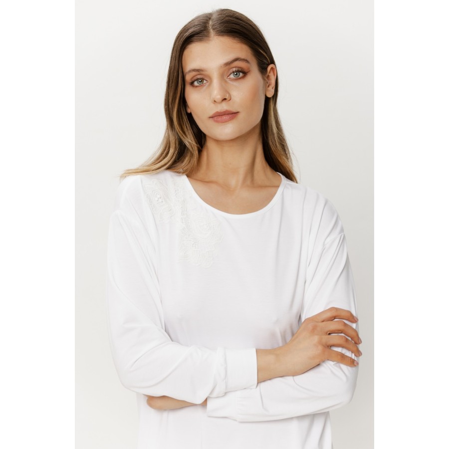 Hem detail of straight-cut Micromodal nightgown in Grey
