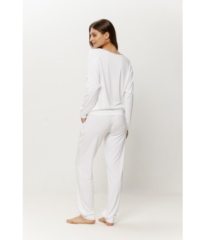 Rear view of long-sleeve round-neck micromodal pajama top