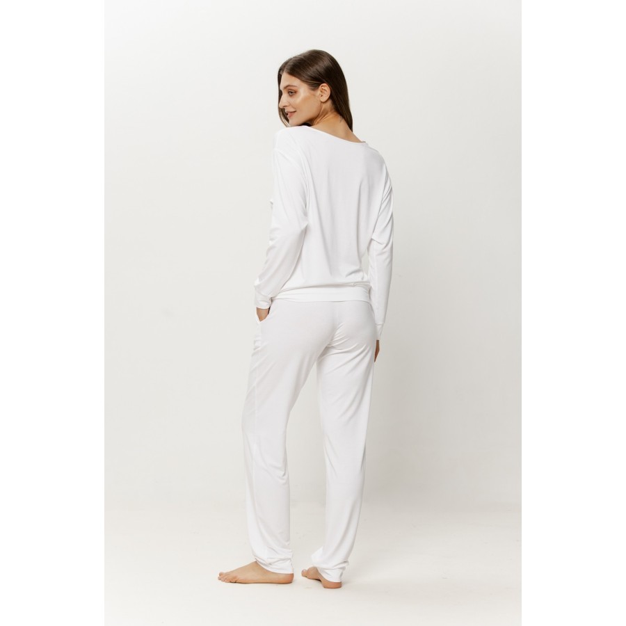Rear view of long-sleeve round-neck micromodal pajama top
