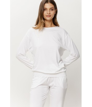 Alternative angle of micromodal lace-top pajama set with flowy trousers