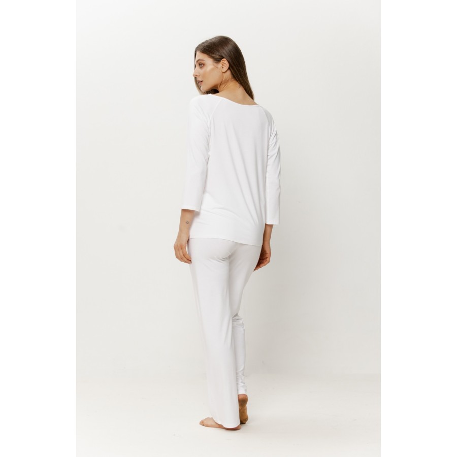 Pantalón fluido corte recto pijama micromodal blanco vista lateral
