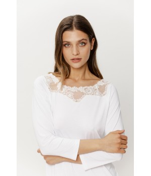 Détail tombé chemise nuit genou micromodal blanc, mouvement ample