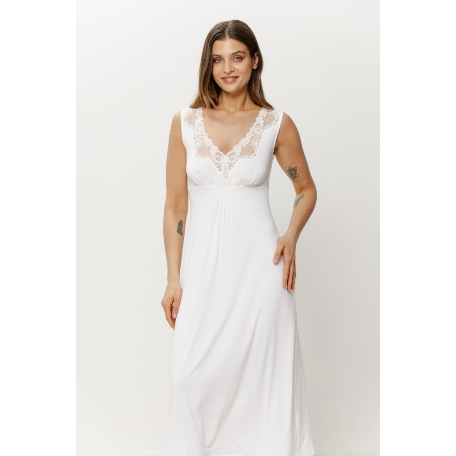 Detail wide lace strap micromodal nightgown bust and neckline