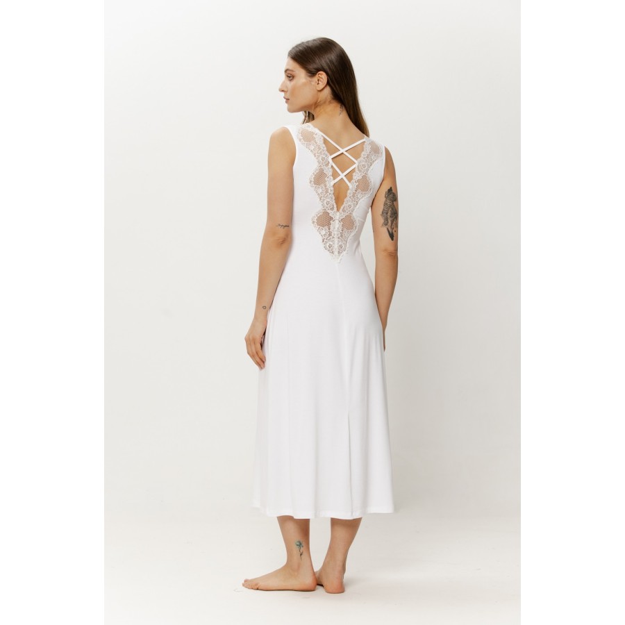 Dos dentelle chemise de nuit micromodal blanc longueur 123 cm