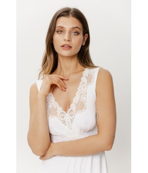 Close-up micromodal fabric white nightgown against skin