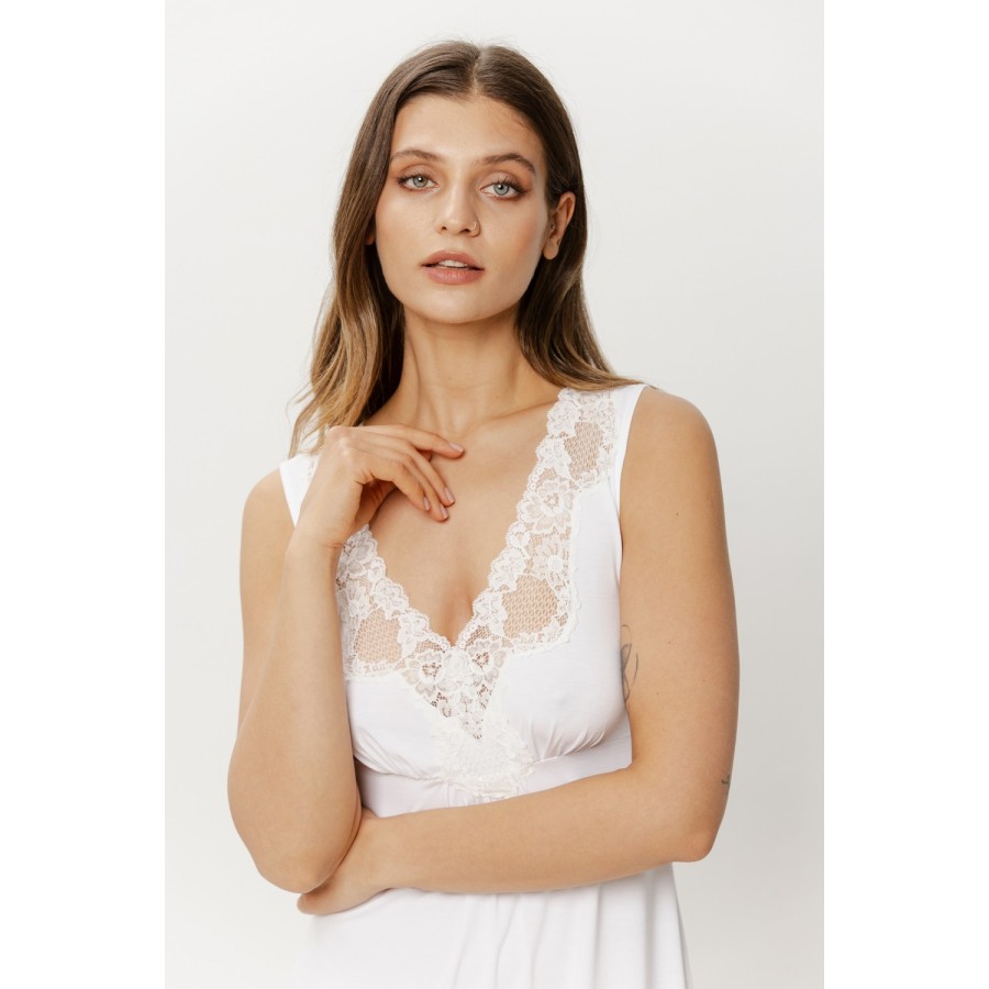 Close-up micromodal fabric white nightgown against skin