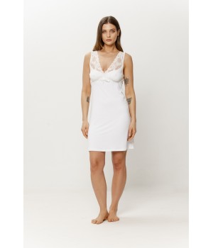 Micromodal chemise with wide lace straps and a V-neckline at the front and back.