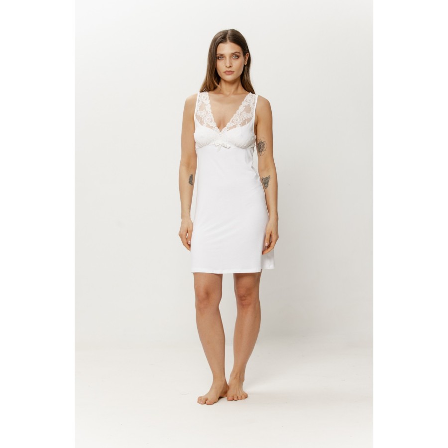 Dos décolleté V dentelle noeud nuisette micromodal blanc