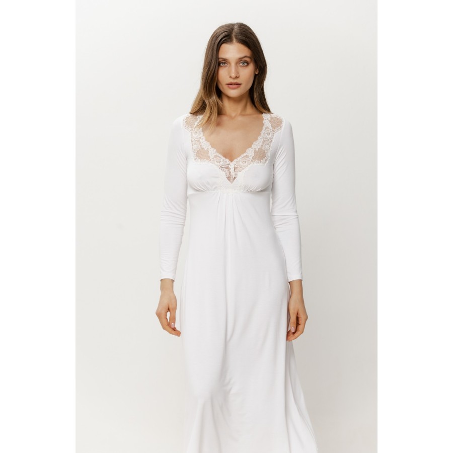 Détail dentelle bustier chemise nuit micromodal blanc