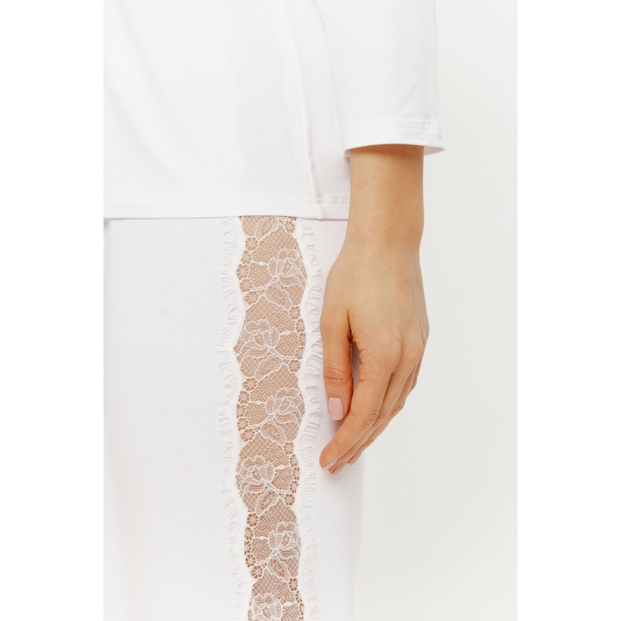 Conjunto completo camiseta manga tres cuartos y pantalón recto en micromodal blanco