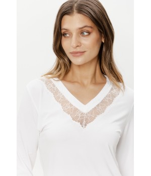 Dos chemise de nuit micromodal ample dentelle col V blanc