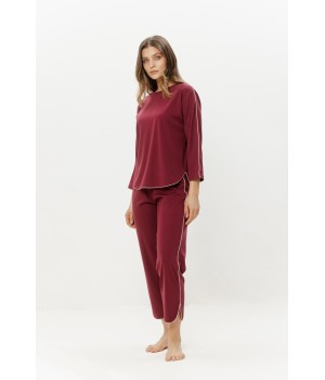 Detail 3/4 sleeve fitted top rayon nylon pajama red
