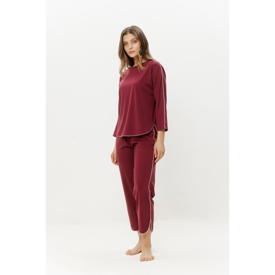 Verkürzte Hose Pyjama-Set Viskose-Nylon grau, abgerundeter Saum