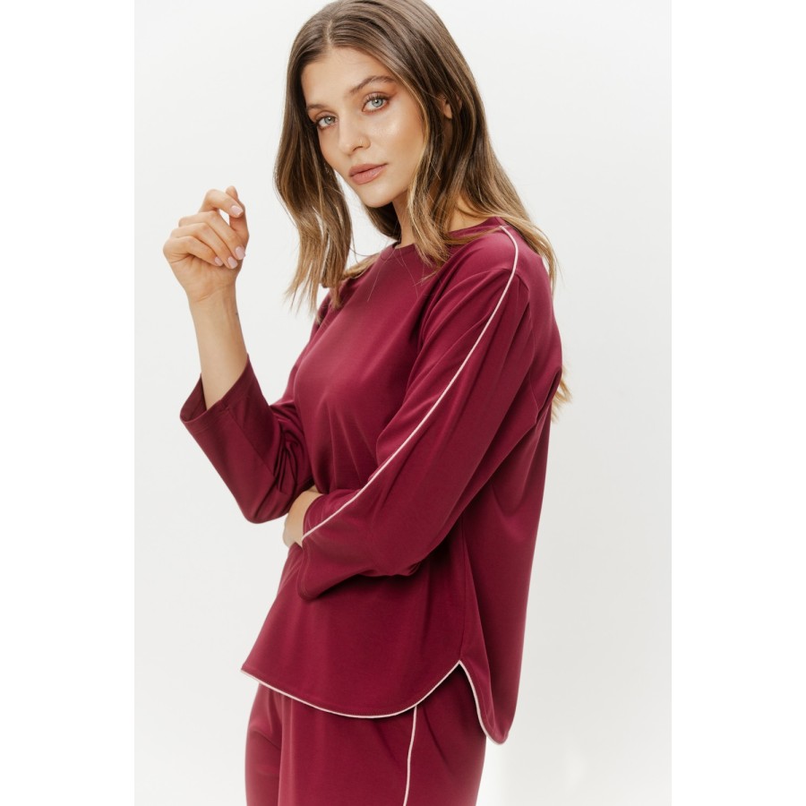 Espalda camiseta pijama rayón nailon Rojo manga tres cuartos.