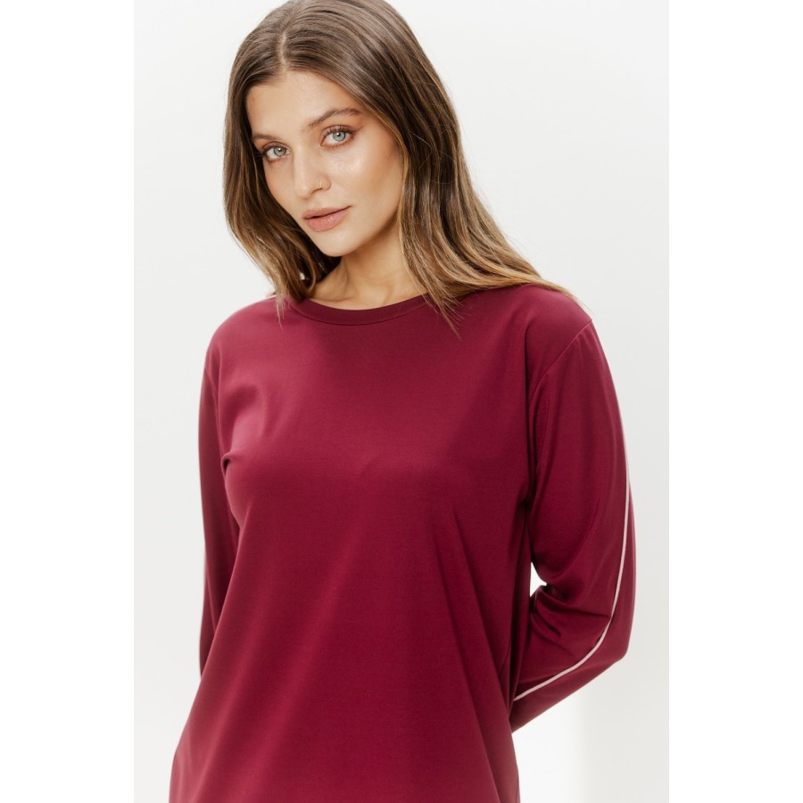Camisón gris humo rayón nailon, cuello abotonado y manga tres cuartos