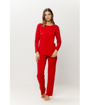 Pantalon droit fluide en micromodal rouge, coupe ajustée sur le bassin