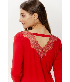 Detalle encaje espalda camiseta pijama rojo de micromodal y elastano
