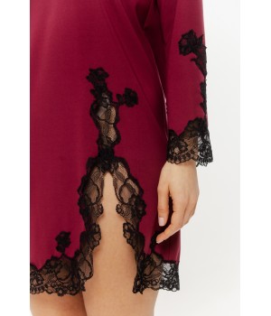 Lace hem detail short rayon nylon nightgown red Coemi nightwear