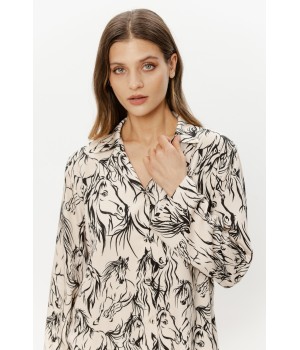 Pantalón pijama viscosa fluido con bolsillo lateral y estampado de caballos