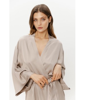 Espalda bata corta viscosa rayón corte amplio beige