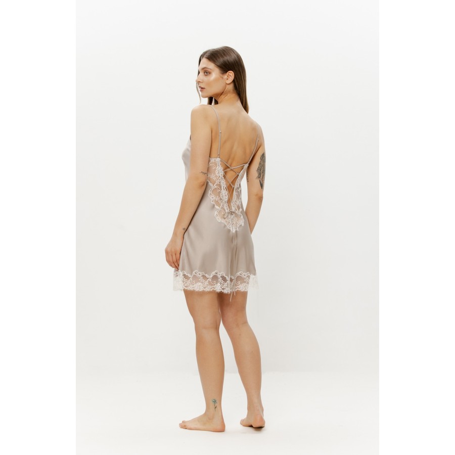 Close-up lace-up back crossing the shoulder blades