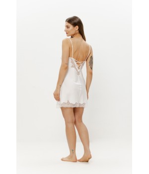 Dos nuisette lacet et bande dentelle satin blanc