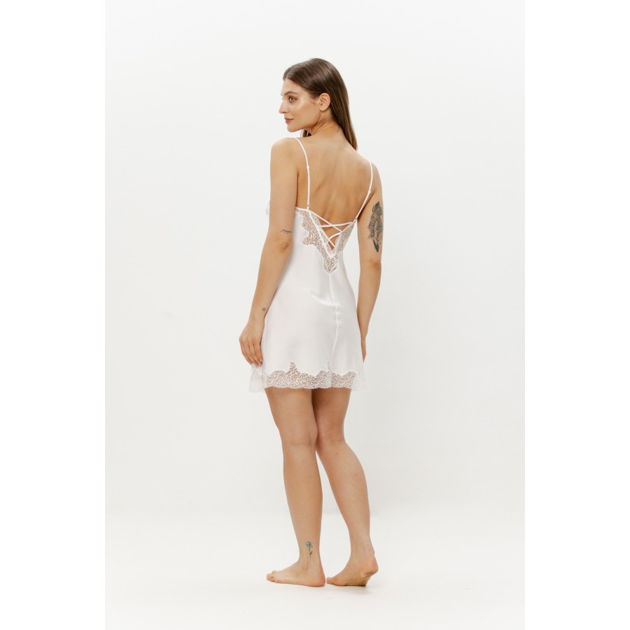 Dos nuisette lacet et bande dentelle satin blanc