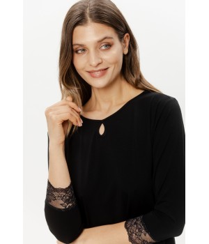 Vue arrière ensemble pyjama micromodal dentelle pantalon ourlé 3/4 noir