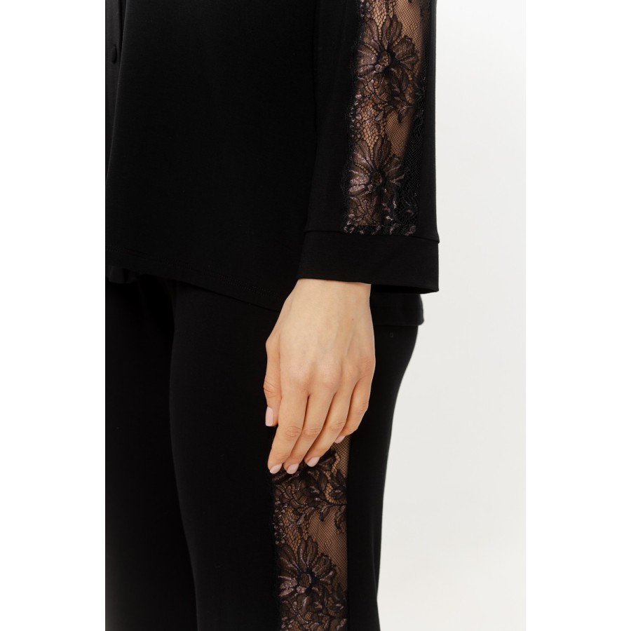 Gesamtansicht Pyjama-Set Micromodal Schwarz Hemdkragen