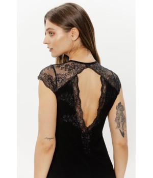 Manche courte bordée de dentelle chemise micromodal