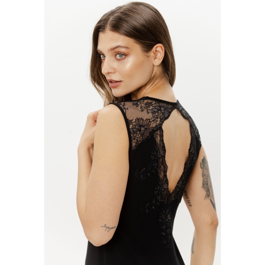Vue latérale nuisette micromodal noir dentelle