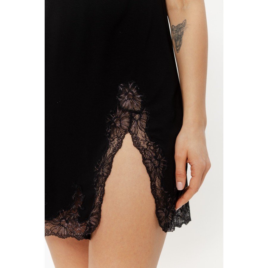Model wearing the black micromodal nightie
